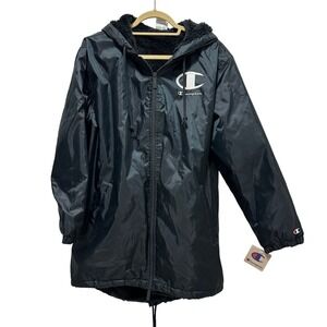 Champion Hooded Jacket Womens Large Black Sherpa Lined Longline Full Zip JL394‎
